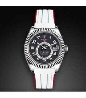 Rubber B Strap M111 White Red for Sky Dweller on Oyster Bracelet