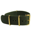 Khaki green NATO watch strap with gold buckles